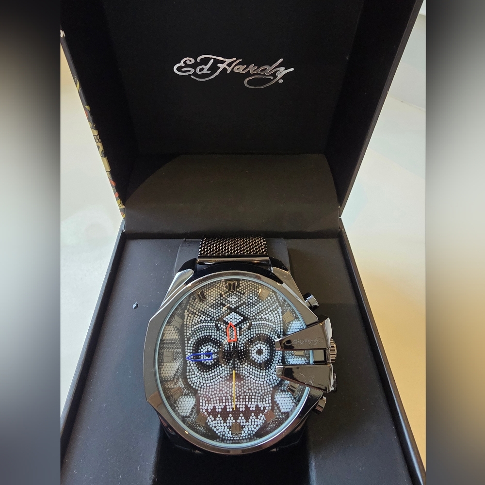 Ed Hardy Black and Silver Watch